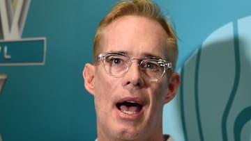 Jan 28, 2020; Miami, Florida, USA; Fox Sports broadcaster Joe Buck speaks with the media during Fox Sports media day at the Miami Beach convention center. 