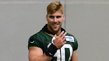 Jun 11, 2025; Green Bay, WI, USA;  Green Bay Packers defensive end Lukas Van Ness (90) participates in the team's minicamp at Ray Nitschke Field. Mandatory Credit: Benny Sieu-Imagn Images