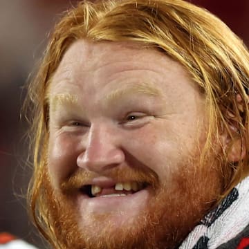 Aug 23, 2024; Tampa, Florida, USA;  Tampa Bay Buccaneers guard Cody Mauch (69) against the Miami Dolphins during the second quarter at Raymond James Stadium. Mandatory Credit: Kim Klement Neitzel-Imagn Images