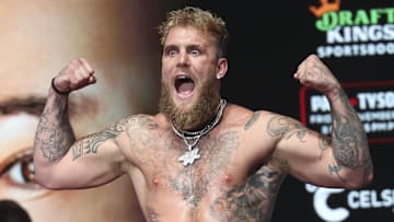 Nov 14, 2024; Irving, TX, USA;  Jake Paul weighs in the day before his fight against Mike Tyson at the Toyota Music Factory.  Mandatory Credit: Kevin Jairaj-Imagn Images