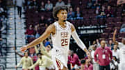 Uncasville, CT - Florida State Seminoles Basketball guard Justin Thomas vs Temple Owls in the Naismith Basketball Hall of Fame Tip-Off (Nov 23, 2024)