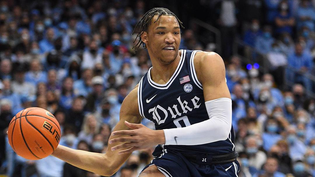 Feb 5, 2022; Chapel Hill, North Carolina, USA;  Duke Blue Devils forward Wendell Moore Jr. (0) looks to pass in the first half at Dean E. Smith Center. Mandatory Credit: Bob Donnan-USA TODAY Sports
