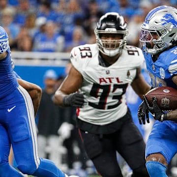 Detroit Lions running back Jahmyr Gibbs went No. 12 overall in the 2023 NFL Draft after Bijan Robinson went No. 8 to the Atlanta Falcons.