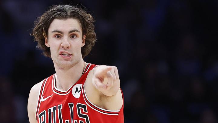 Mar 27, 2026; Oklahoma City, Oklahoma, USA; Chicago Bulls guard Josh Giddey (3) gestures to Chicago Bulls guard Rob Dillingham (7) during a play against the Oklahoma City Thunder in the second half at Paycom Center. Mandatory Credit: Alonzo Adams-Imagn Images