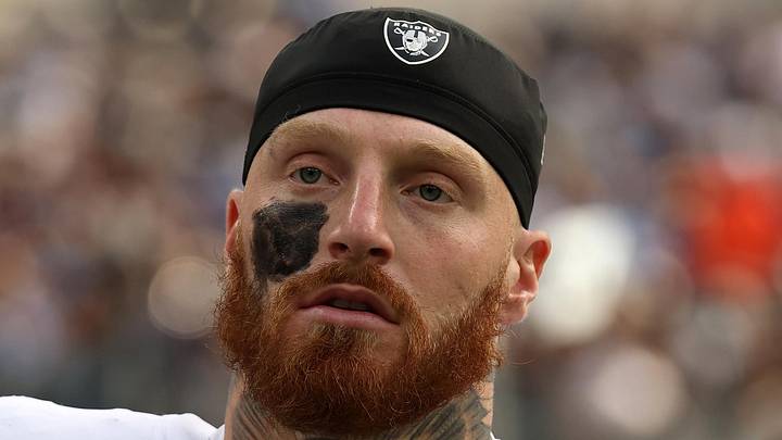 Nov 30, 2025; Inglewood, California, USA; Las Vegas Raiders defensive end Maxx Crosby (98) during the first half at SoFi Stadium. Mandatory Credit: Kiyoshi Mio-Imagn Images