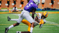 Missouri cornerback Ennis Rakestraw (2) grabs an interception off a deflected ball.