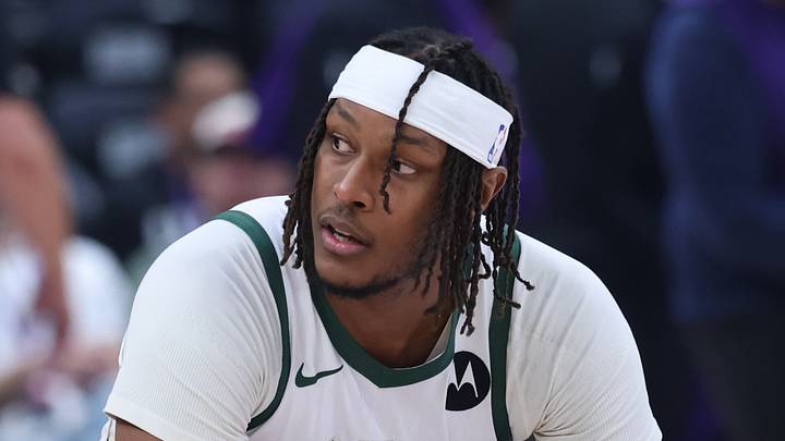Milwaukee Bucks center Myles Turner (3) waits for the game to start against the Utah Jazz at Delta Center on March 19, 2026.