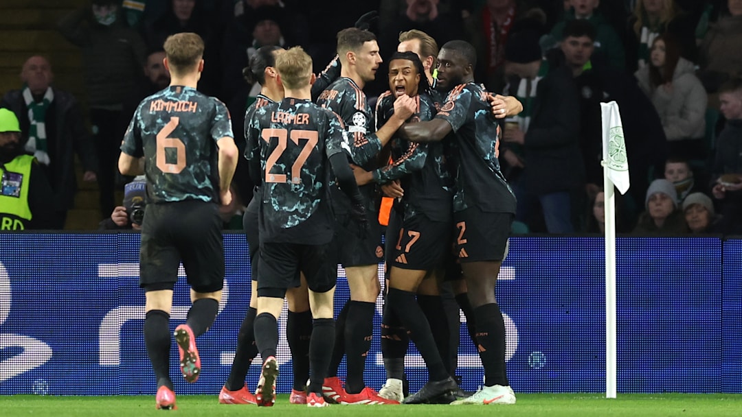 Bayern Munich players celebrating goal against Celtic.
