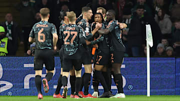 Bayern Munich players celebrating goal against Celtic.