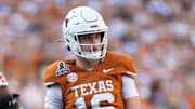 Texas Longhorns quarterback Arch Manning against the Clemson Tigers during the CFP National playoff first round at Darrell K Royal-Texas Memorial Stadium.