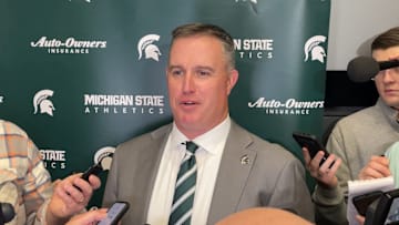 Michigan State Spartans head coach Pat Fitzgerald speaks to the media following his formal introductory press conference on Tuesday, Dec. 2, 2025.
