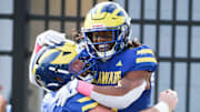 in the second half of the Blue Hens' 44-21 win at Delaware Stadium, Saturday, Oct. 12, 2024.
