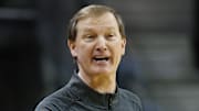 Feb 14, 2022; Eugene, Oregon, USA; Oregon Ducks head coach Dana Altman reacts during the first half against the Washington State Cougars at Matthew Knight Arena. Mandatory Credit: Soobum Im-Imagn Images