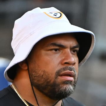 Pittsburgh Steelers defensive tackle Cameron Heyward watches warm ups before an August 2024 game against the Houston Texans at Acrisure Stadium. 