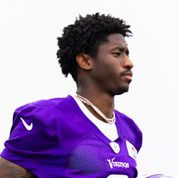 Vikings wide receiver Jordan Addison during 2025 minicamp.
