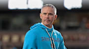 Nov 1, 2025; Tallahassee, Florida, USA; Florida State Seminoles head coach Mike Norvell looks on before the game against the Wake Forest Demon Deacons at Doak S. Campbell Stadium. Mandatory Credit: Melina Myers-Imagn Images