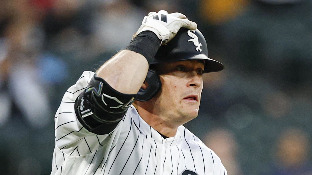 Apr 15, 2026; Chicago, Illinois, USA; Chicago White Sox second baseman Sam Antonacci (17) runs after hitting a single against the Tampa Bay Rays during the second inning at Rate Field. Mandatory Credit: Kamil Krzaczynski-Imagn Images