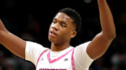 Feb 8, 2025; Washington, District of Columbia, USA; Georgetown Hoyas forward Thomas Sorber (35) celebrates during the second half against the Seton Hall Pirates at Capital One Arena. Mandatory Credit: Daniel Kucin Jr.-Imagn Images