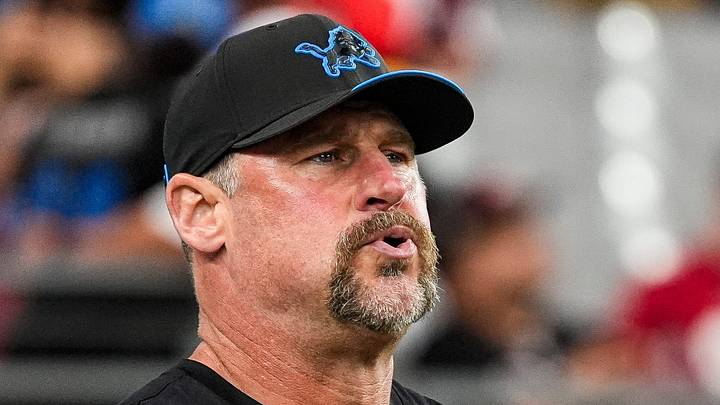 Detroit Lions head coach Dan Campbell looks on