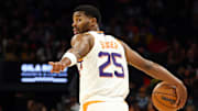 Oct 14, 2025; Phoenix, Arizona, USA; Phoenix Suns guard Jared Butler (25) against the Los Angeles Lakers during an NBA preseason game at Mortgage Matchup Center. Mandatory Credit: Mark J. Rebilas-Imagn Images