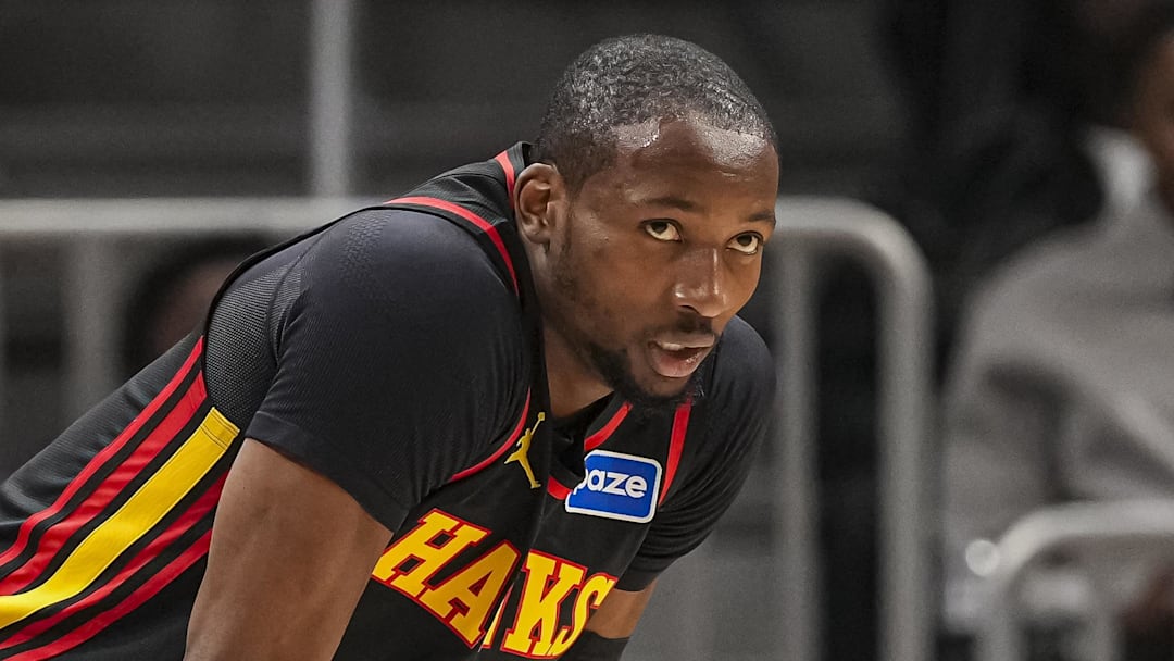 Feb 24, 2026; Atlanta, Georgia, USA; Atlanta Hawks forward Jonathan Kuminga (0) on the court against the Washington Wizards during the first half at State Farm Arena. Mandatory Credit: Dale Zanine-Imagn Images