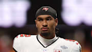 Tampa Bay Buccaneers wide receiver Emeka Egbuka (2) looks on before the game against the Atlanta Falcons