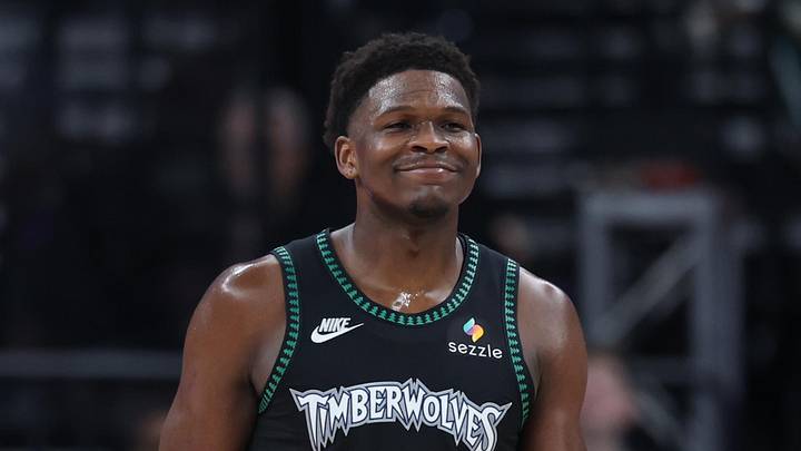 Nov 10, 2025; Salt Lake City, Utah, USA; Minnesota Timberwolves guard Anthony Edwards (5) reacts to a play against the Utah Jazz during the second half at Delta Center. Mandatory Credit: Rob Gray-Imagn Images