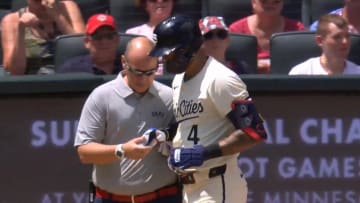 Minnesota Twins shortstop Carlos Correa needed to leave Sunday’s against vs. Houston after getting hit by a pitch.