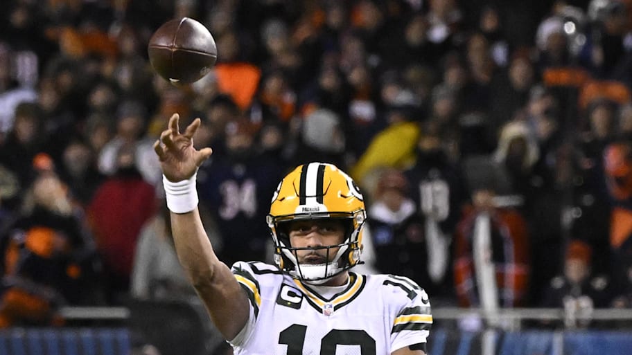 Green Bay Packers quarterback Jordan Love throws downfield against the Chicago Bears.