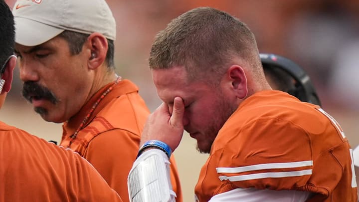 Texas Longhorns quarterback Quinn Ewers left Saturday's game with an injury. Here's what we know.