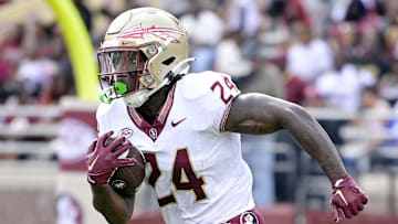 Apr 20, 2024; Tallahassee, Florida, USA; Florida State Seminoles running back Roydell Williams (24) runs the ball during the Spring Showcase at Doak S. Campbell Stadium. Mandatory Credit: Melina Myers-USA TODAY Sports