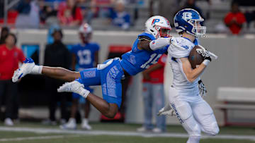 Bryant receiver Karter Ratliff hauls in a pass in the first quarter. 