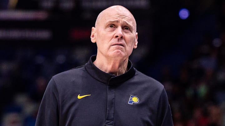 Indiana Pacers head coach Rick Carlisle looks on against the New Orleans Pelicans during the first half at Smoothie King Center.