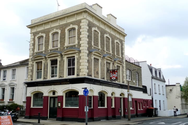 Exterior of The Hardwood Arms pub in London.