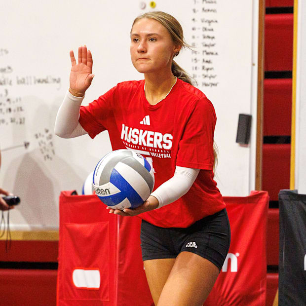 Nebraska defensive specialist/libero Maisie Boesiger at practice ahead of the 2025 season.