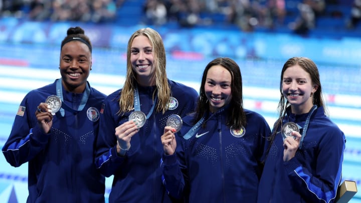 Gretchen Walsh and Kate Douglass earned a silver medal for Team USA in the 4x100 meter freestyle relay at the 2024 Paris Olympics.