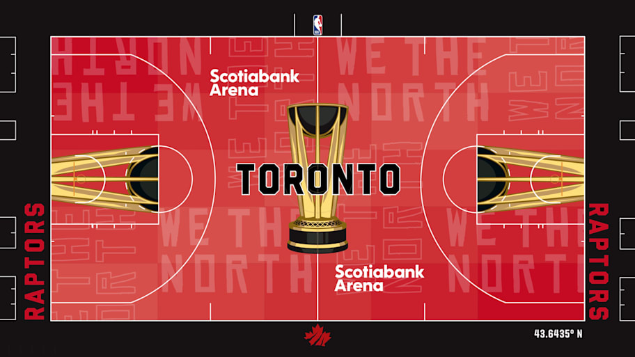 The NBA Cup court for the Toronto Raptors.