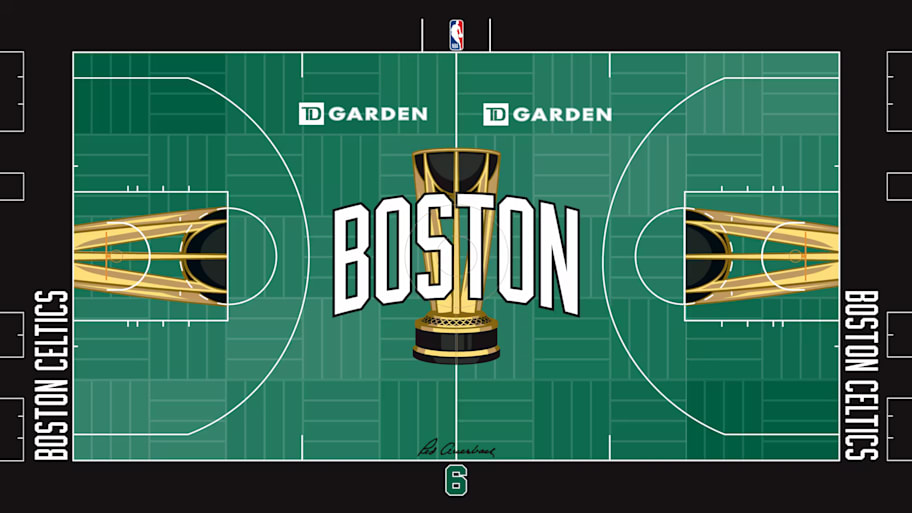 The NBA Cup court for the Boston Celtics.