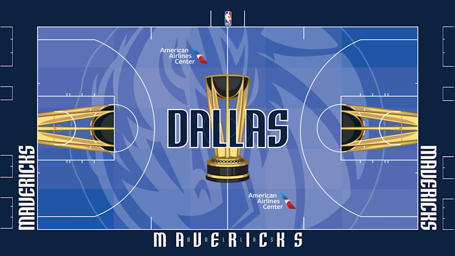The NBA Cup court for the Dallas Mavericks.