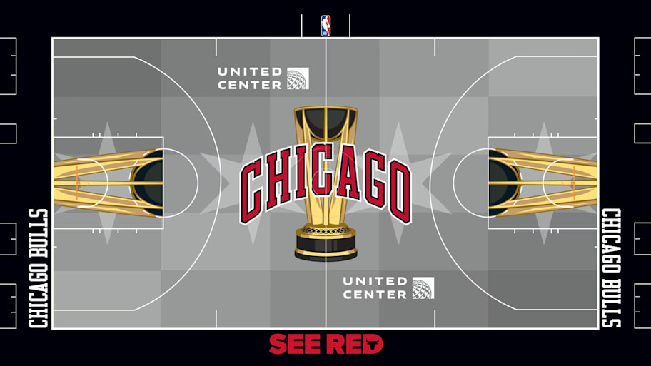 The NBA Cup court for the Chicago Bulls.