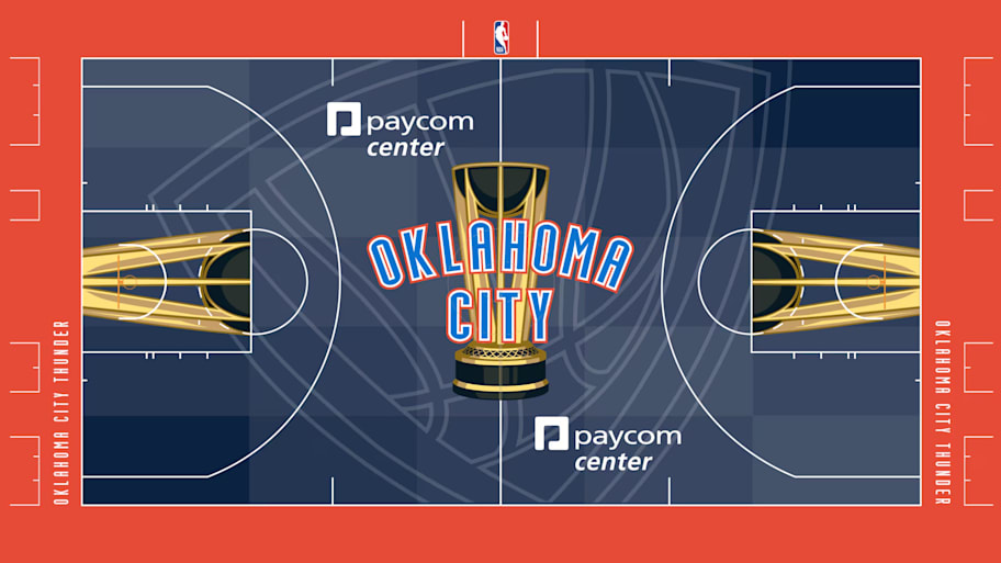 The NBA Cup court for the Oklahoma City Thunder.