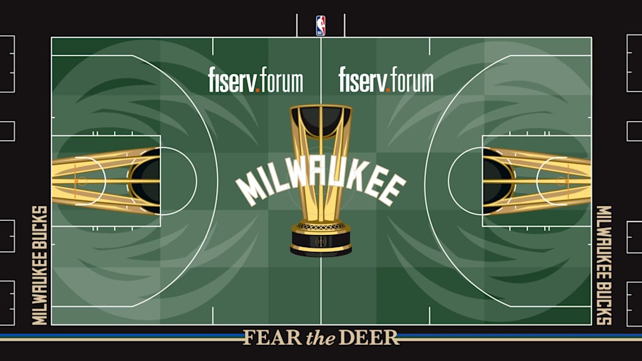 The NBA Cup court for the Milwaukee Bucks.