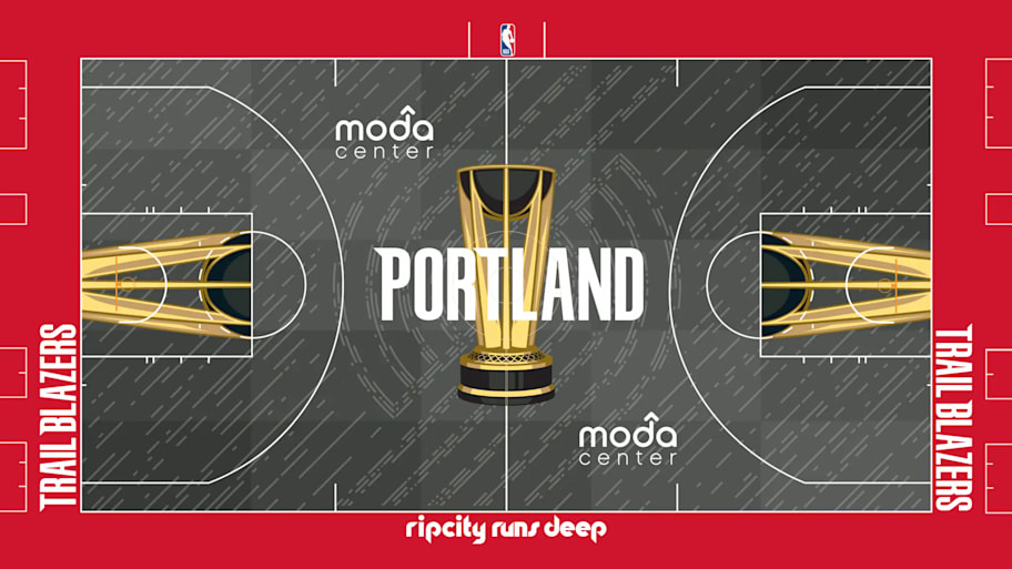 The NBA Cup court for the Portland Trail Blazers.