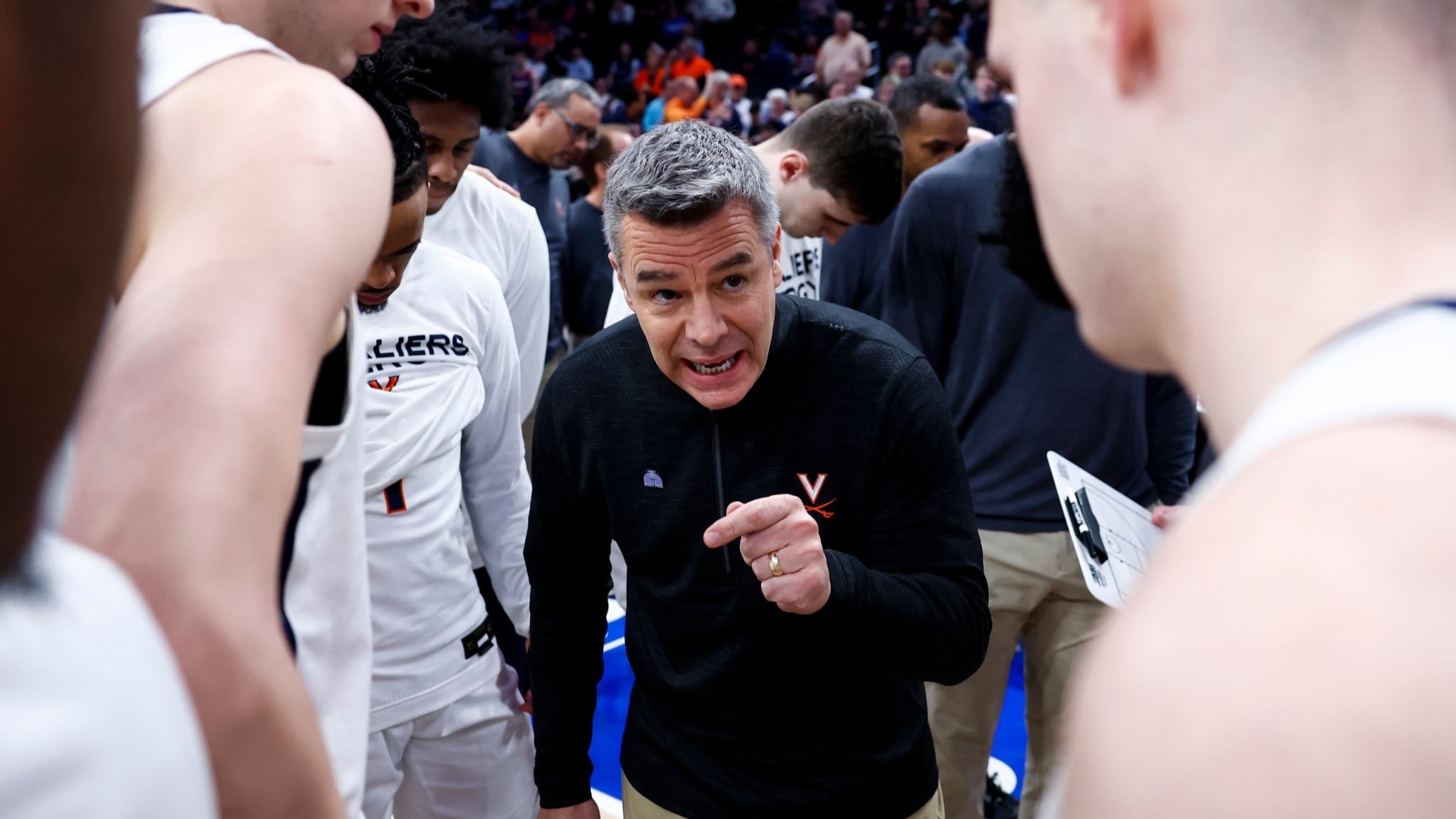 Tony Bennett coaches his team during the Virginia men's basketball game against Boston College in the ACC quarterfinals.
