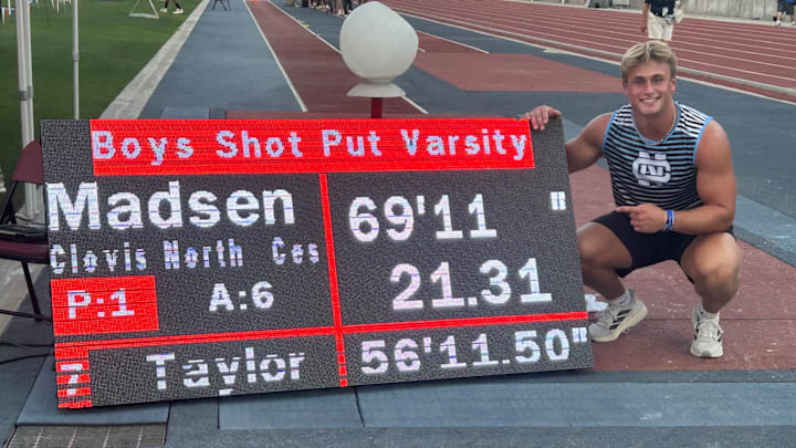 Clovis North's McKay Madsen wins two CIF State titles in the shotput and discus at the 2025 CIF State track and field finals. Clovis North's McKay Madsen wins two CIF State titles in the shotput and discus at the 2025 CIF State track and field finals.