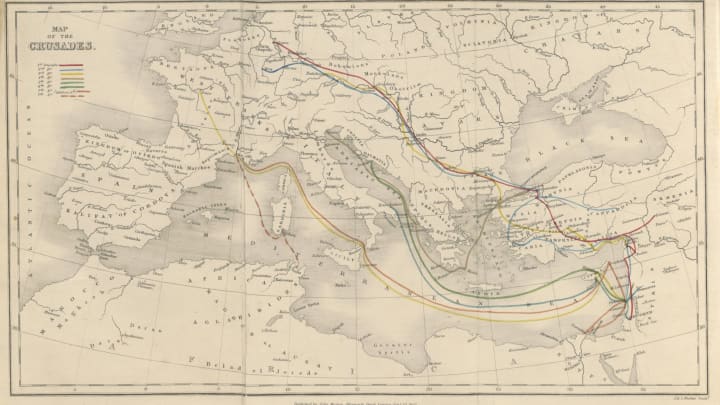 A map of crusade routes from Edward Gibbon’s “The History of the Decline and Fall of the Roman Empire”