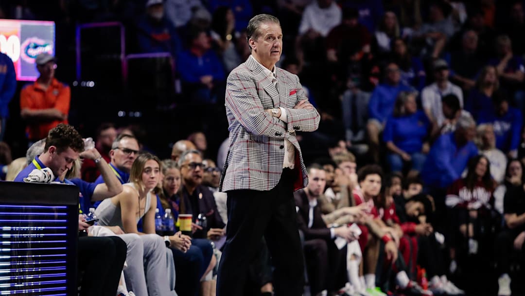 Feb 28, 2026; Gainesville, Florida, USA; Arkansas Razorbacks head coach John Calipari coaches against the Florida Gators during the second half at Exactech Arena at the Stephen C. O'Connell Center. Mandatory Credit: Travis Register-Imagn Images Feb 28, 2026; Gainesville, Florida, USA; Arkansas Razorbacks head coach John Calipari coaches against the Florida Gators during the second half at Exactech Arena at the Stephen C. O'Connell Center. Mandatory Credit: Travis Register-Imagn Images