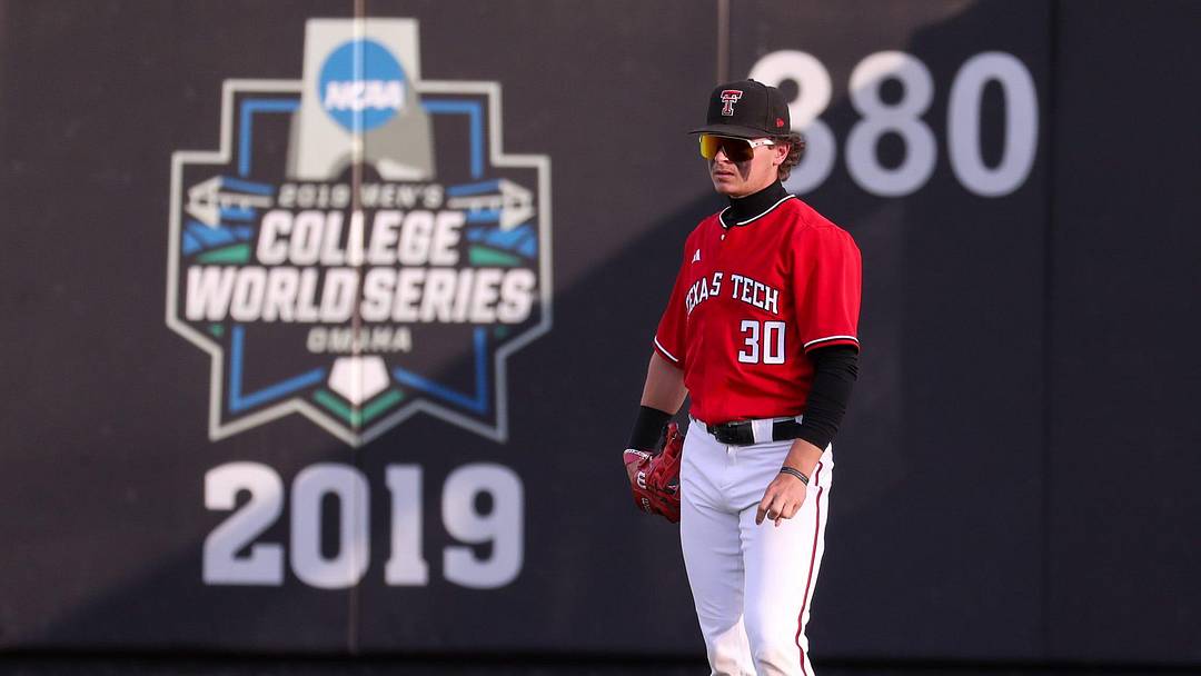 Texas Tech's Jesse Rusinek stands in the outfield during a non-conference Division I baseball game, Tuesday, March 31, 2026, at Rip Griffin Park.