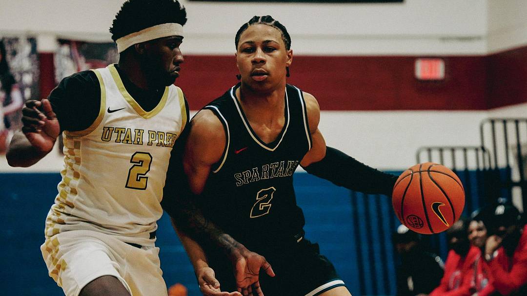 Tennessee Collegiate Academy’s Mason Williams (2) looks to make a move against Utah Prep’s Josiah Stroughter (2) during a EYBL Scholastic League game on Jan. 3, 2026 at Tipton Rosemark Academy in Millington, Tenn.