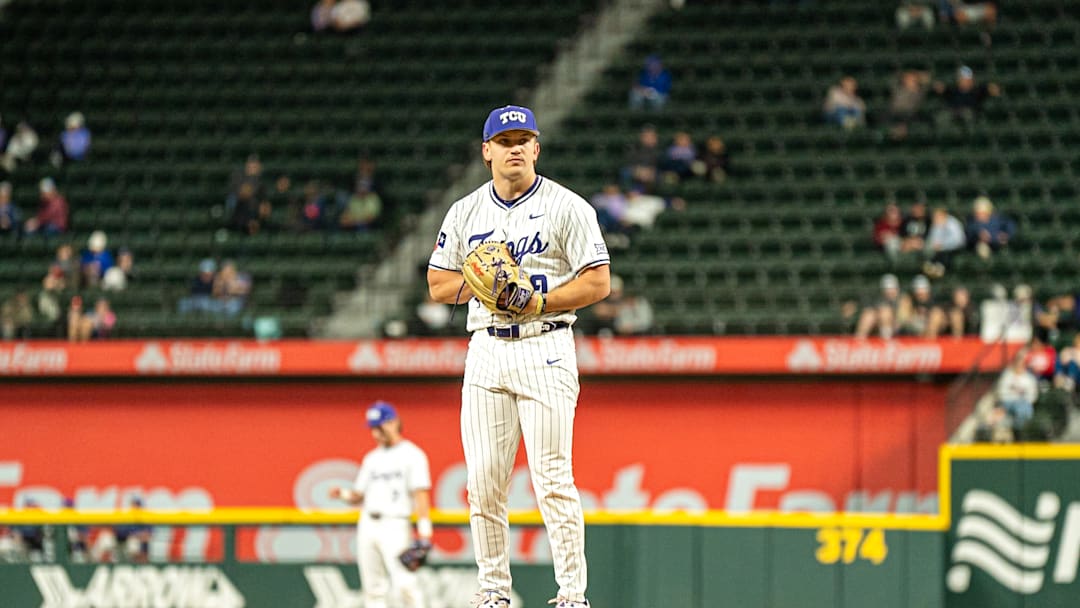 Starter Tommy LaPour prepares to deliver a pitch against the Arkansas Razorbacks. (2/22/25)
